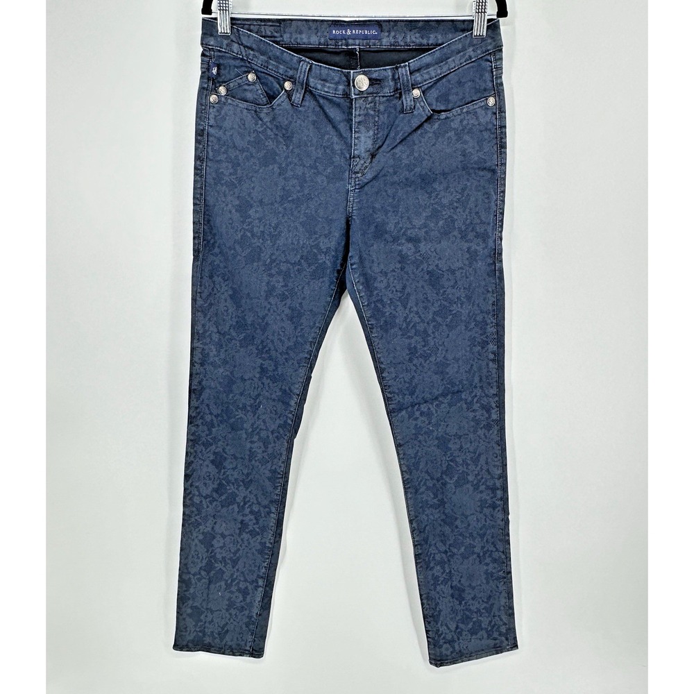Rock & Republic Jeans - Women Size 12M Blue Berlin Floral Lace Stretch